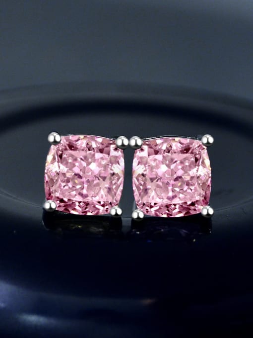 Pink [e 1966] 925 Sterling Silver High Carbon Diamond Geometric Dainty Stud Earring